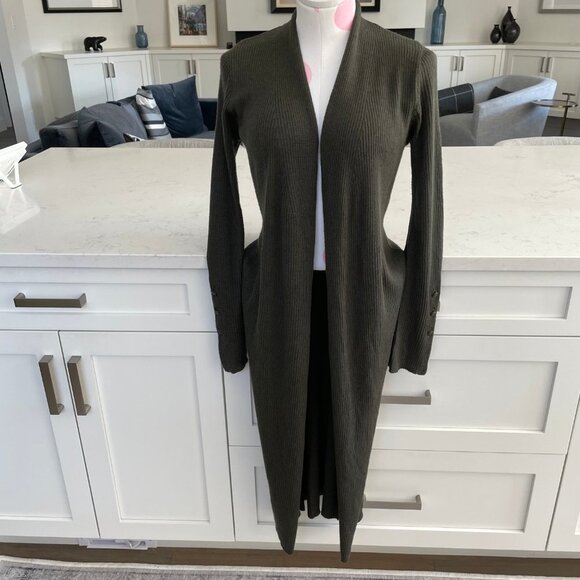 Nanette Lepore Merino Wool Open Front Ribbed Duster Sweater Olive Green Sz XS - Picture 11 of 11